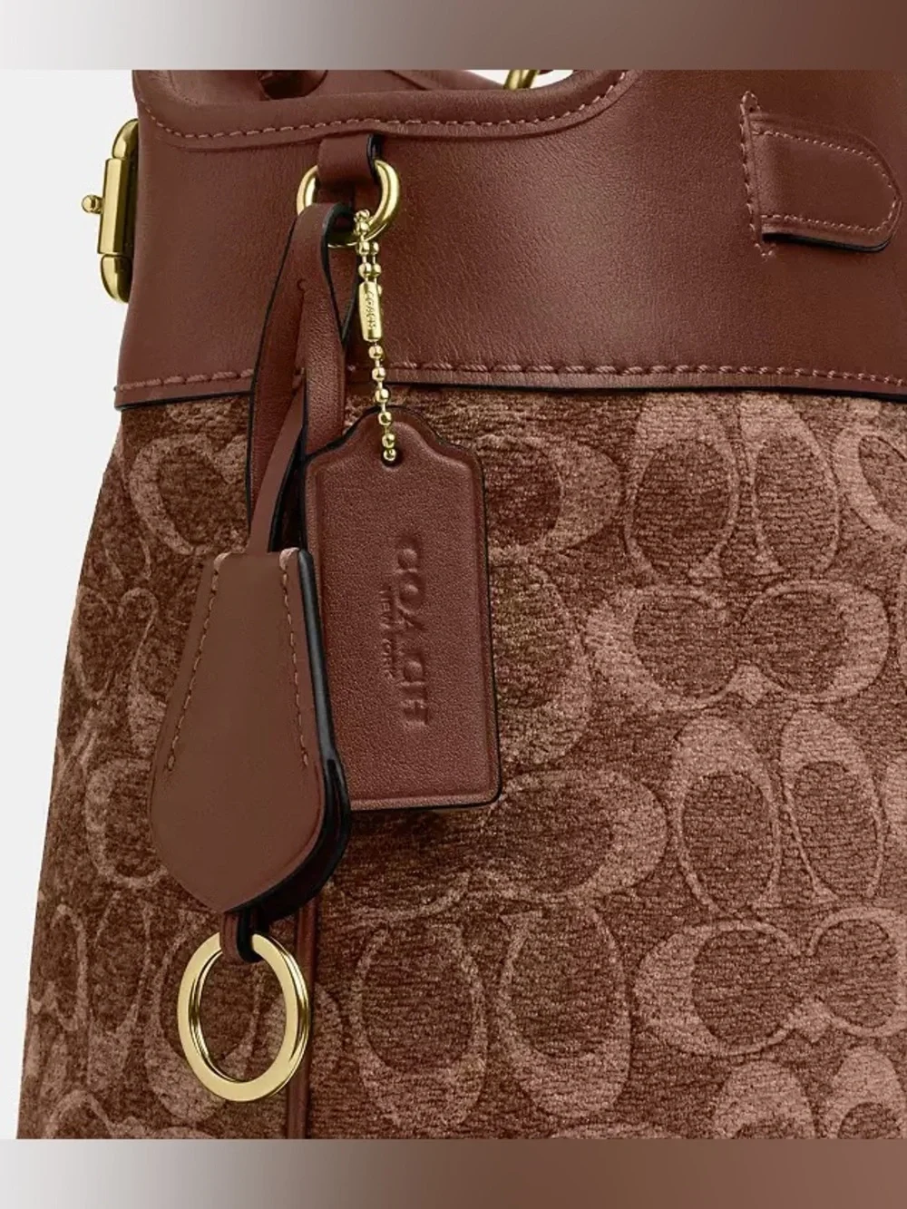 Coach Easton Tote Bag in Signature Chenille & Smooth Leather Khaki/Brown NWT